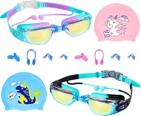 نظارات سباحة للأطفال، زاوية واسعة عالية الدقة، نظارات سباحة مضادة للضباب ومضادة للماء ومضادة للأشعة فوق البنفسجية للأطفال من سن 3 إلى 16 عامًا. in Kuwait