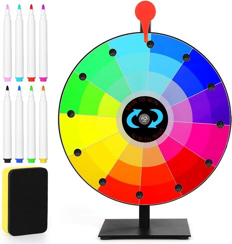 12 Inch Spinning Prize Wheel, 12 Slots Tabletop Prize Raffle Wheel Spinner with Stand Spin The Roulette Wheel with Dry Erase & 8pcs Markers for Carnivals Trade Shows Holiday Activities Games (Style 1) in Saudi Arabia