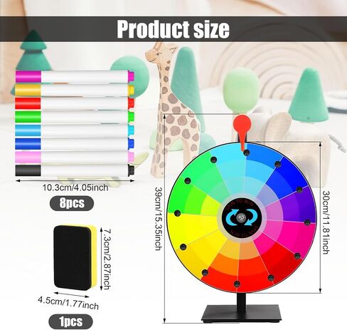 12 Inch Spinning Prize Wheel, 12 Slots Tabletop Prize Raffle Wheel Spinner with Stand Spin The Roulette Wheel with Dry Erase & 8pcs Markers for Carnivals Trade Shows Holiday Activities Games (Style 1) in Saudi Arabia