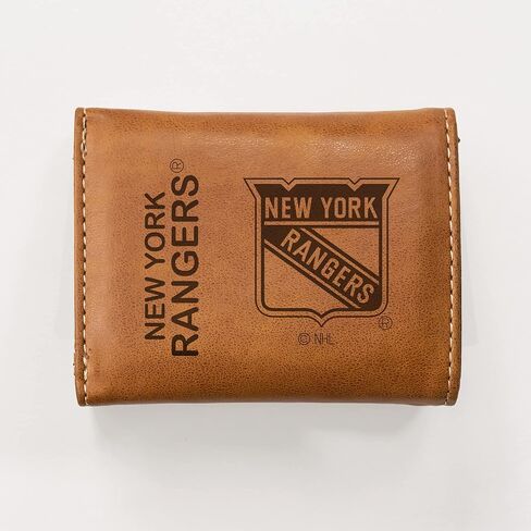 محفظة Rico Industries NHL New York Rangers Premium من الجلد النباتي الأسود المحفور بالليزر ثلاثية الطي - تصميم نحيف ولكنه متين - مثالية لإظهار فخر فريقك أو هديتك in Saudi Arabia