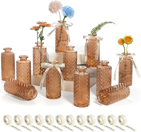 Glass Bud Vases Set of 12(Flowers NOT Included),Small Bud Vases in Bulk,Mini Bud Vases,Vintage Vases for Centrepieces,Small Vases for Wedding Decoration,Home Table Flower Decoration in Saudi Arabia