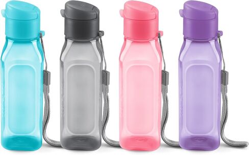 Bulk Water Bottles Set of 16 –10oz Multicolor Water Bottles for Kids and Adults – Leak Proof Water Bottles with Carry Strap – Square Reusable Water Bottles for Juice, Drinks – BPA-Free Dishwasher-Safe in Saudi Arabia