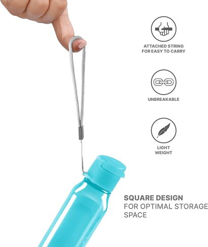 Bulk Water Bottles Set of 16 –10oz Multicolor Water Bottles for Kids and Adults – Leak Proof Water Bottles with Carry Strap – Square Reusable Water Bottles for Juice, Drinks – BPA-Free Dishwasher-Safe in Saudi Arabia