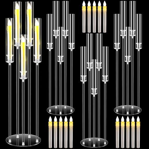 4 Set Acrylic Candelabra Centerpieces for Wedding 5 Arm Clear Candelabra with LED Candles 35'' Tall Candlestick Holder with Acrylic Shade for Floor Table Dinner Party Fireplace Decor(Acrylic) in Saudi Arabia
