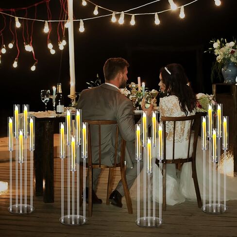 4 Set Acrylic Candelabra Centerpieces for Wedding 5 Arm Clear Candelabra with LED Candles 35'' Tall Candlestick Holder with Acrylic Shade for Floor Table Dinner Party Fireplace Decor(Acrylic) in Saudi Arabia