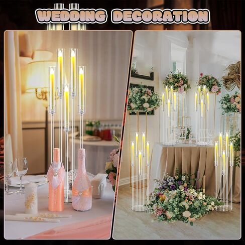 4 Set Acrylic Candelabra Centerpieces for Wedding 5 Arm Clear Candelabra with LED Candles 35'' Tall Candlestick Holder with Acrylic Shade for Floor Table Dinner Party Fireplace Decor(Acrylic) in Saudi Arabia