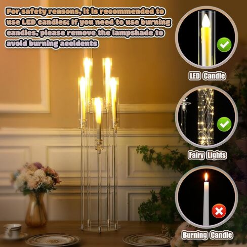 4 Set Acrylic Candelabra Centerpieces for Wedding 5 Arm Clear Candelabra with LED Candles 35'' Tall Candlestick Holder with Acrylic Shade for Floor Table Dinner Party Fireplace Decor(Acrylic) in Saudi Arabia