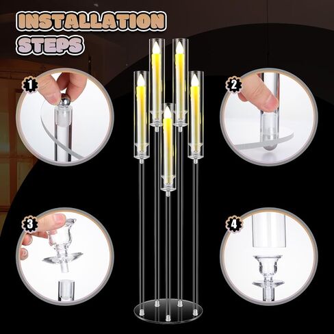4 Set Acrylic Candelabra Centerpieces for Wedding 5 Arm Clear Candelabra with LED Candles 35'' Tall Candlestick Holder with Acrylic Shade for Floor Table Dinner Party Fireplace Decor(Acrylic) in Saudi Arabia
