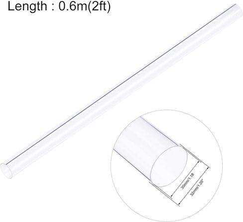 أنبوب PVC صلب وشفاف من Uxcell مقاس 1 3/16 بوصة (30 مم) معرف × 1 1/4 بوصة (32 مم) × أنبوب دائري بطول 2 قدم in Saudi Arabia
