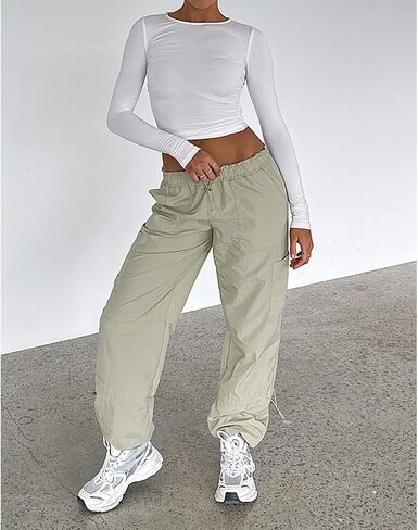 Hoefirm Cargo Pants Women High Waist Adjustable Y2k Baggy Pants Parachute Pants for Women with Pockets Streetwear in Saudi Arabia