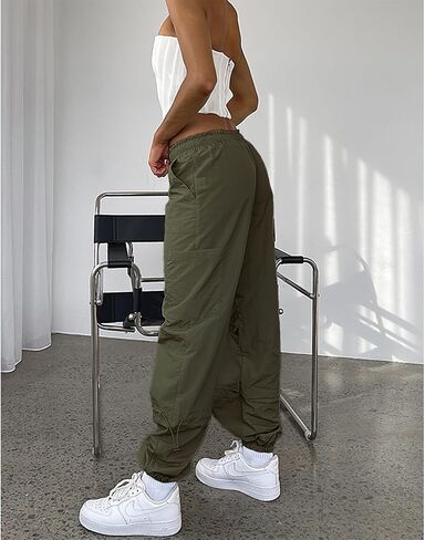 Hoefirm Cargo Pants Women High Waist Adjustable Y2k Baggy Pants Parachute Pants for Women with Pockets Streetwear in Saudi Arabia