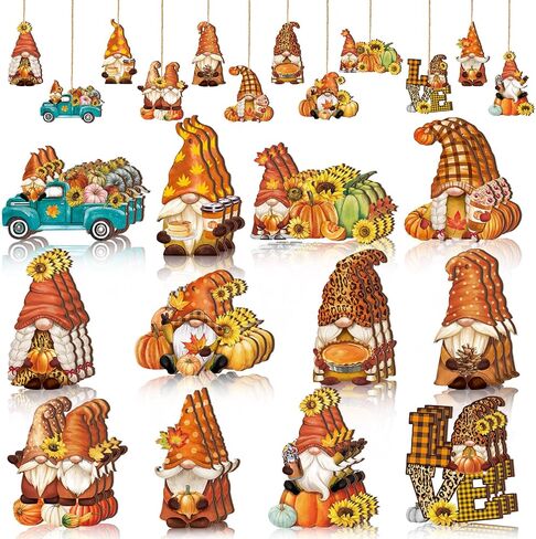 36 Pcs Fall Tree Decorations Thanksgiving Gnomes Ornaments for Tree Wooden Hanging Ornaments Pumpkins Leaves Flowers Cutouts Autumn Decorations for Holiday Party Supply(Classic Style) in Saudi Arabia