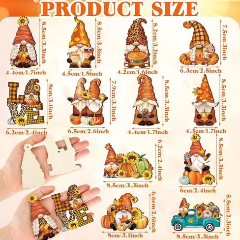 36 Pcs Fall Tree Decorations Thanksgiving Gnomes Ornaments for Tree Wooden Hanging Ornaments Pumpkins Leaves Flowers Cutouts Autumn Decorations for Holiday Party Supply(Classic Style) in Saudi Arabia