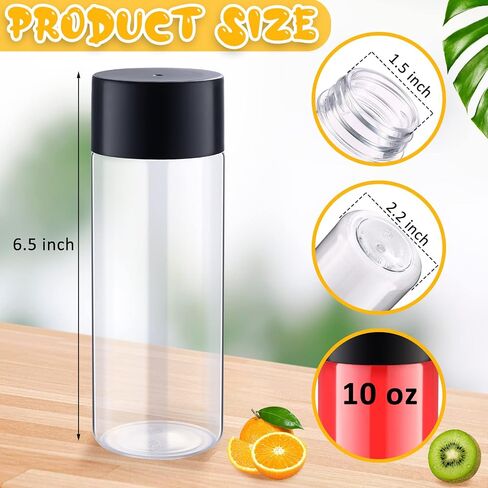 50 Pieces Plastic Juice Bottles with Black Lids Sensory Bottles Round Clear Drink Containers Reusable Plastic Smoothie Bottles Empty Water Bottles 10 OZ for Storing Juice, Milk, Homemade Beverage in Saudi Arabia