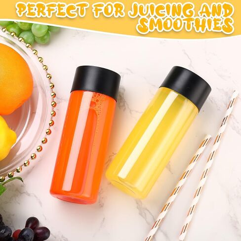 50 Pieces Plastic Juice Bottles with Black Lids Sensory Bottles Round Clear Drink Containers Reusable Plastic Smoothie Bottles Empty Water Bottles 10 OZ for Storing Juice, Milk, Homemade Beverage in Saudi Arabia