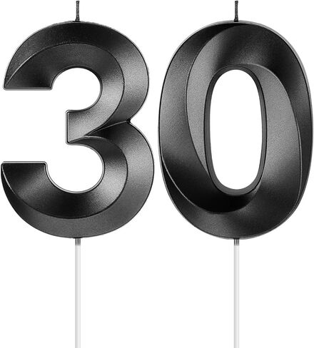 30th Birthday Candles, 3D Diamond Shape Number 30 Candles Cake Topper Numeral Candles for Party Decoration Reunions Theme Party Anniversary (Black, 2 Inch) in Saudi Arabia