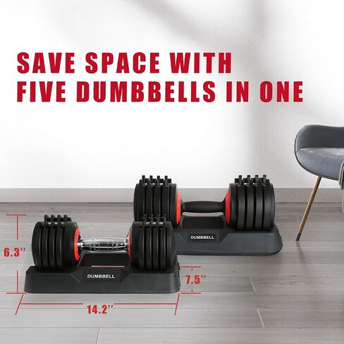 25 lbs Pair Adjustable Dumbbell, Fast Adjust Dumbbell Weight for Exercises Pair Dumbbells for Men and Women in Home Gym Workout Equipment, Dumbbell with Tray Suitable for Full Body in Saudi Arabia