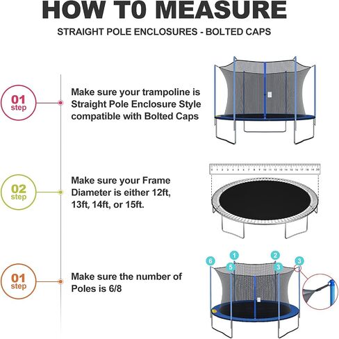 SPORTYOUTH Trampoline شبكة أمان بديلة لـ 12ft 13ft 14ft 15ft 6 أقطاب مستقيمة ترامبولين بإطار دائري، مقاومة للطقس قابلة للتنفس، مع أشرطة قابلة للتعديل، شبكة فقط in Kuwait