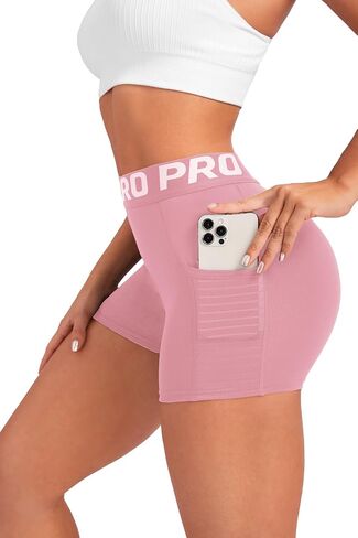 Women Workout Shorts,High Waisted Athletic Slim Fit Shorts Tummy Control Gym Yoga Biker Shorts with Side Pocket in Saudi Arabia