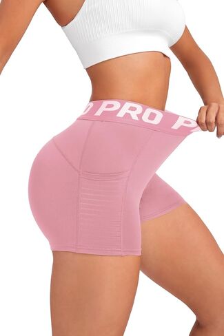Women Workout Shorts,High Waisted Athletic Slim Fit Shorts Tummy Control Gym Yoga Biker Shorts with Side Pocket in Saudi Arabia