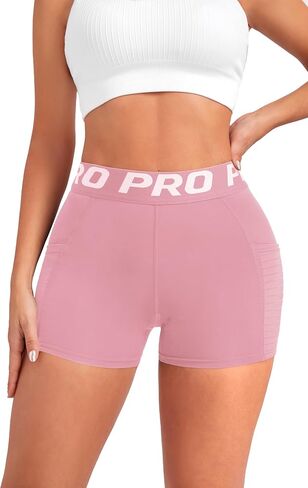Women Workout Shorts,High Waisted Athletic Slim Fit Shorts Tummy Control Gym Yoga Biker Shorts with Side Pocket in Saudi Arabia