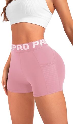 Women Workout Shorts,High Waisted Athletic Slim Fit Shorts Tummy Control Gym Yoga Biker Shorts with Side Pocket in Saudi Arabia