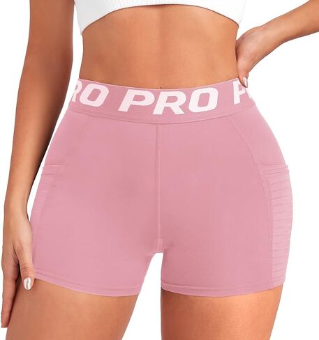 Women Workout Shorts,High Waisted Athletic Slim Fit Shorts Tummy Control Gym Yoga Biker Shorts with Side Pocket in Saudi Arabia
