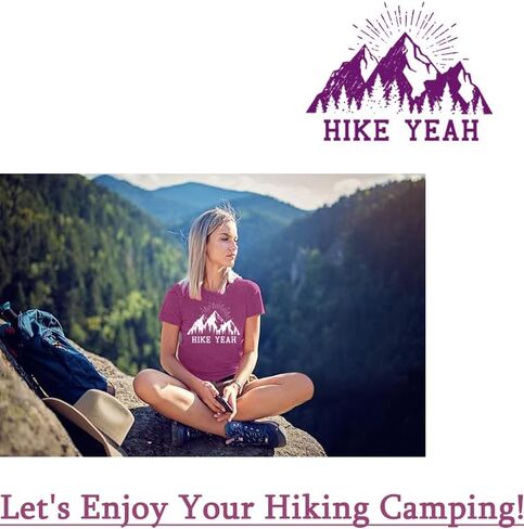 Funny Hiking T Shirts Women Cute Mountain Sunrise Pine Tree Letter Print Graphic Tee in Saudi Arabia
