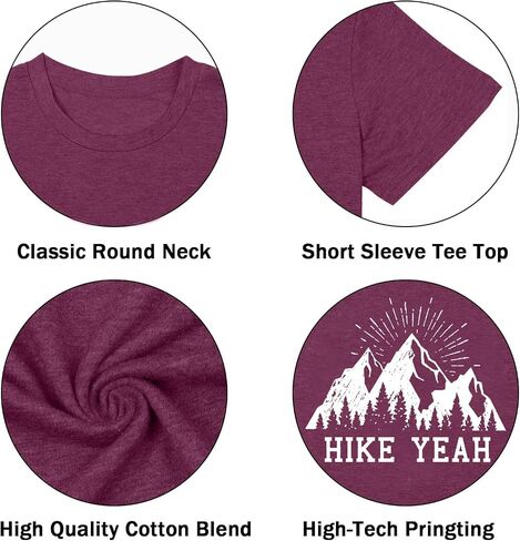 Funny Hiking T Shirts Women Cute Mountain Sunrise Pine Tree Letter Print Graphic Tee in Saudi Arabia