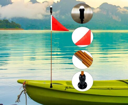 Pactrade Marine Pontoon Kayak Canoe Flag Pole Lock Socket Base Red Triangle Flag 48" Bronze Anodize Aluminum 5/16" Tube (Foldable Pole with Light) in Saudi Arabia