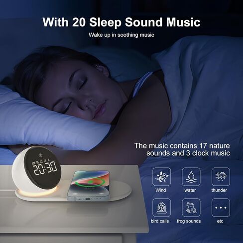 Digital Alarm Clock for Heavy Sleepers Adults, Night Lights, 15W Fast Wireless Charger, 20 White Noise Sounds, 3 Level Dimmable Touch Table Lamp with Snooze, Gift Ideas for Teens Girls Boys in Saudi Arabia