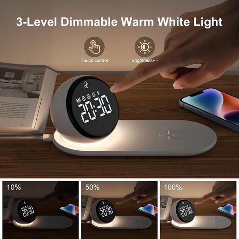 Digital Alarm Clock for Heavy Sleepers Adults, Night Lights, 15W Fast Wireless Charger, 20 White Noise Sounds, 3 Level Dimmable Touch Table Lamp with Snooze, Gift Ideas for Teens Girls Boys in Saudi Arabia