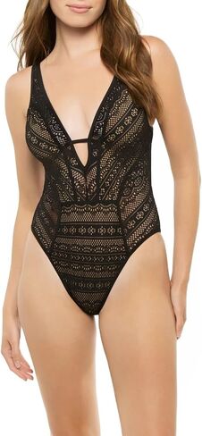 BECCA Women's Color Play Crochet High Leg One Piece Swimsuit, Plunge Neck, Bathing Suits in Saudi Arabia
