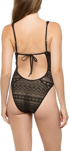 BECCA Women's Color Play Crochet High Leg One Piece Swimsuit, Plunge Neck, Bathing Suits in Saudi Arabia