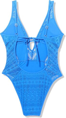 BECCA Women's Color Play Crochet High Leg One Piece Swimsuit, Plunge Neck, Bathing Suits in Saudi Arabia