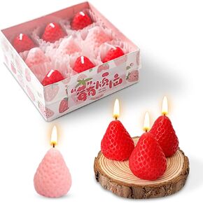 Realistic Red Strawberry Candle Set, 9 Pack Soy Wax Candle with Strong Strawberry Scent for Home Fragrance, Décor and Gifting