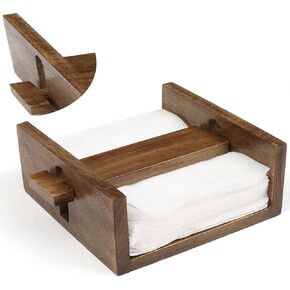 Rustic Farmhouse Wood Napkin Holder, Napkin Holder for kitchen Tables, Counter tops, Indoor and outdoor, Picnic, Restaurants, Cafe, Vintage Home decor - Brown Peru