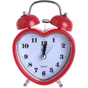 3in 3D Dial Loud Twin Bell Alarm Clock Silent Analog Quartz Nightlight Clock Heart Shape Pink