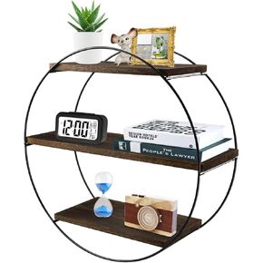 Floating Shelves for Wall, Rustic Wood Geometric Style Decor Shelf for Bathroom Bedroom Living Room Kitchen Office (Round, Natural)
