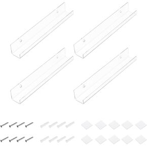 MECCANIXITY 4 Pack Acrylic Shelves for Wall Storage, 4 Inch Floating Shelves Display Shelf for Bathroom, Bedroom, Living Room, Home Decor, Clear