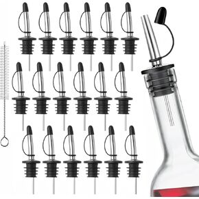 12 Pack Liquor Pour Spouts Inchluding 1 Piece of Brush with Rubber Caps Stainless Steel Tapered Speed Pourers Fits for Olive Oil Wine 3/4" Bottle Bar Bartender Accessories Tools