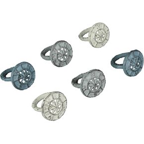 Set of 6 Coastal Blue, Grey, and White Cast Iron Compass Rose Napkin Rings for Decorative Formal Dining - 2 Inches in Diameter - Nautical Table Elegance