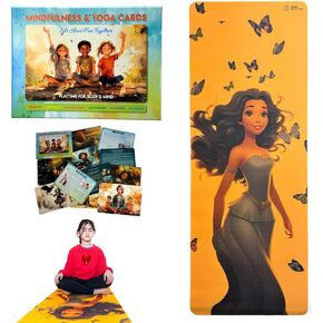MindfulKids Yoga SET - Premium Eco Friendly MAT and CARDS for Creativity, Focus, imagination, Relaxation