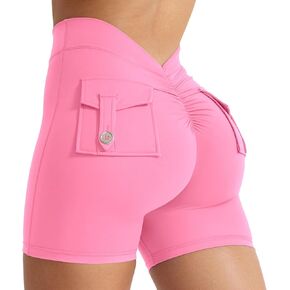 VOYJOY Women Scrunch Butt Workout Shorts with Pockets 4.5" Butt Lifting Booty Short V Back Athletic Gym Yoga Shorts