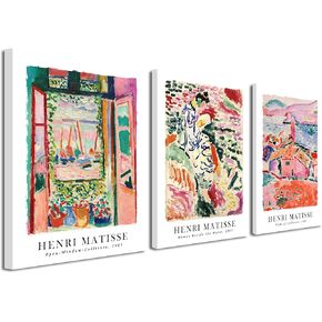 Wieco Art Framed Canvas Wall Art 3 Piece Henri Mattise Art Abstract Colorful Matisse Posters Canvas Prints for Wall and Home Office Decorations Bronze Gold Frame