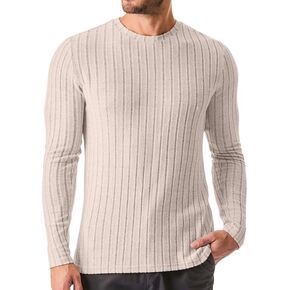 JMIERR Mens Casual Long Sleeve Lightweight T-Shirt Slim Fit Knit Crew Neck Stretch Ribbed Undershirts for Men