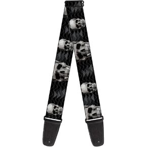 Buckle-Down Guitar Strap Geometric 3 D Skull Face Chevron Black Grays White 2 Inches Wide (GS-W30795)