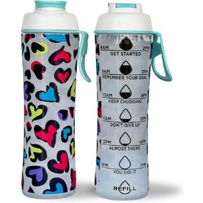 Kids Water Bottle with Times to Drink | 24oz BPA-Free Reusable Water Bottles with Time Marker | Durable Tritan Plastic Perfect for School | Leakproof Chug Cap & Carry Loop | Made in USA | Video Games
