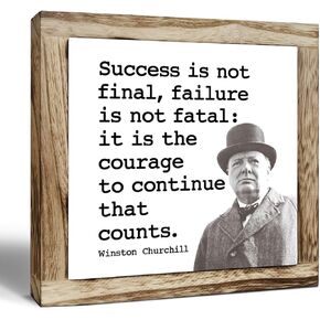 Inspirational Wood Sign, Courage Sign, Wooden Plaques Sign Table Decor, Motivational Saying Wood Sign, Office Decor Art, Winston Churchill Saying Sign, Success is Not Final Sign 7.8×7.8×0.67inches
