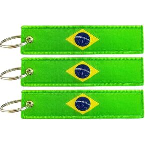 Brazil Flag Keychain Tag with Key Ring - Keys, Cars, Motorcycles, Backpacks, Luggage and Gifts - EDC (3 Pack)